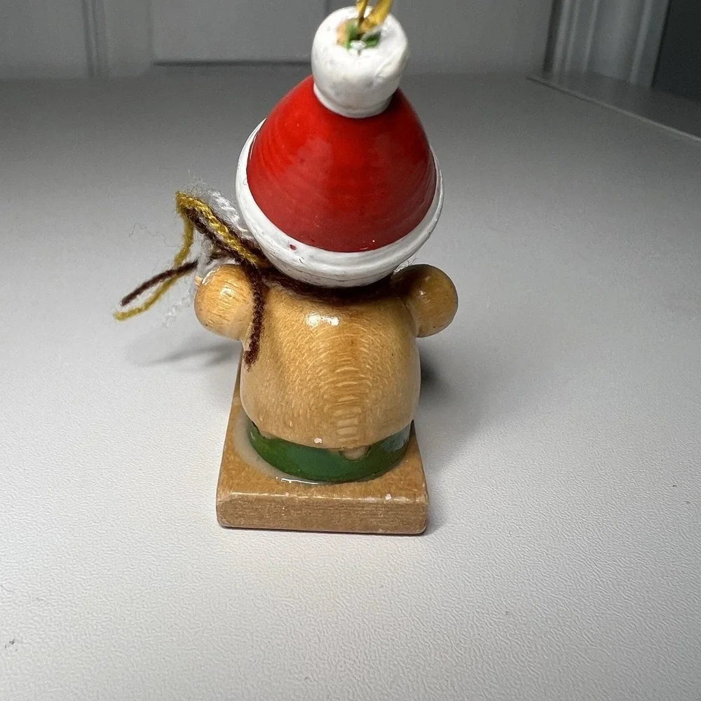 Vintage Wooden Ornament Santa‎ Claus Riding Sled